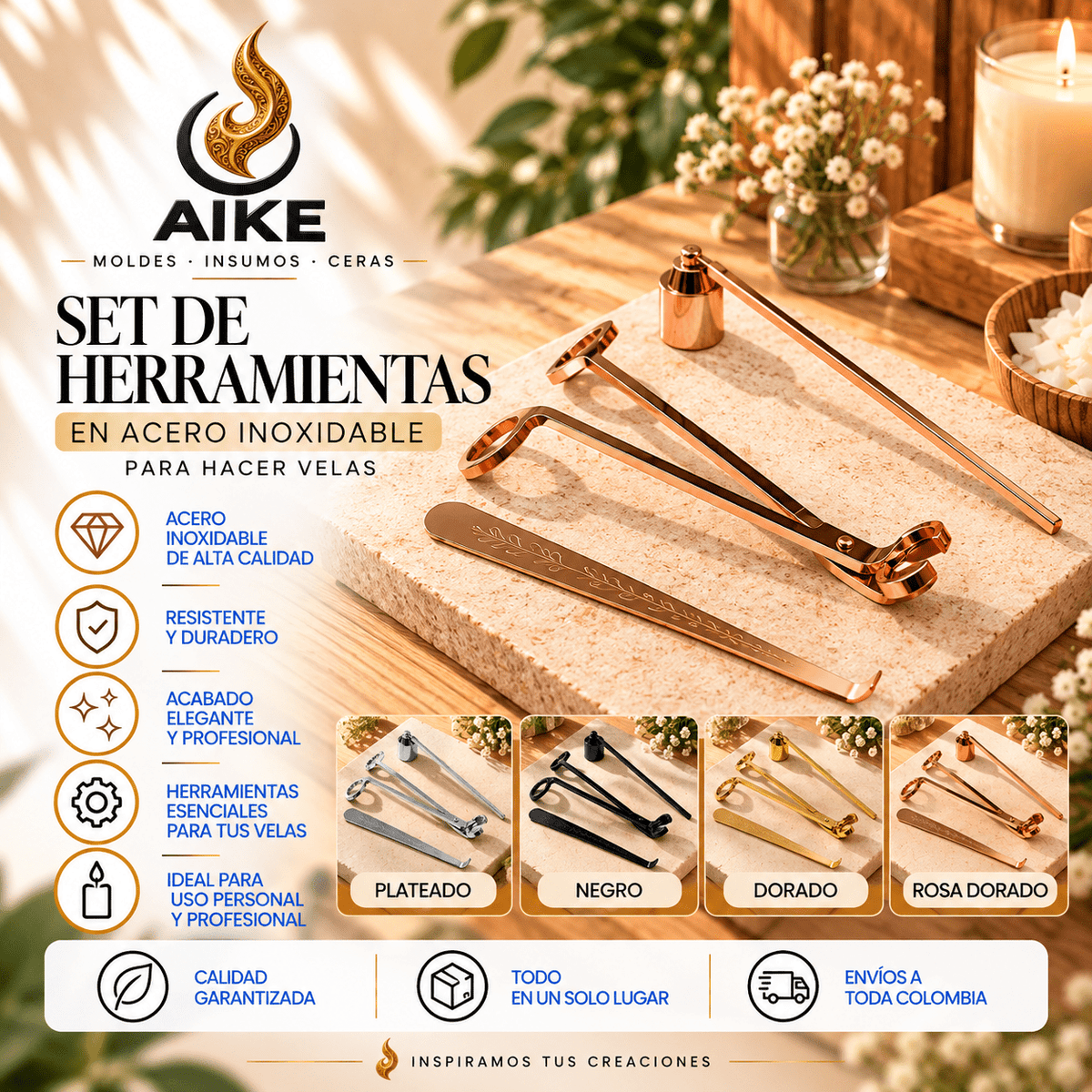Kit de Herramientas para Velas x3 | Tijera, Apagavelas y Centrador | AIKE - Aike Store
