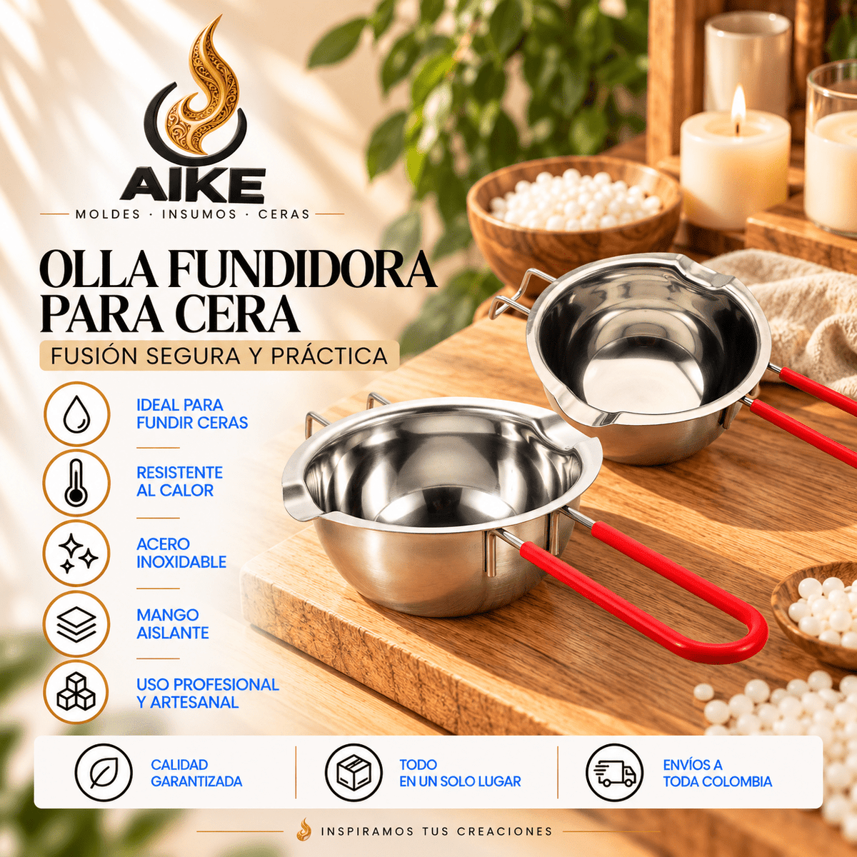 Olla Caldera Doble 400 ml para Cera | Baño María en Acero Inoxidable AIKE - Aike Store