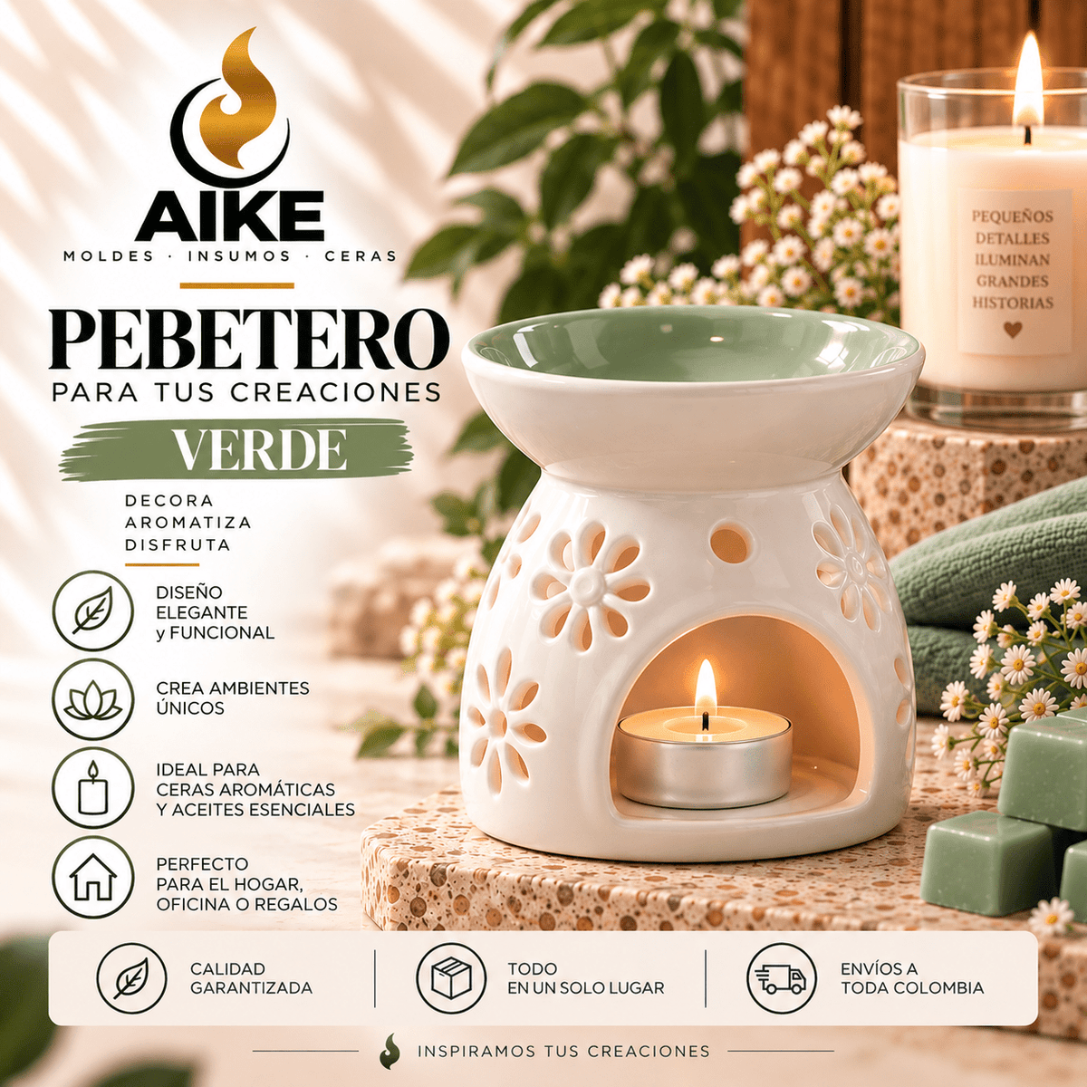Pebetero para Wax Melts y Esencias | Quemador de Cera Decorativo | #3 - Aike Store