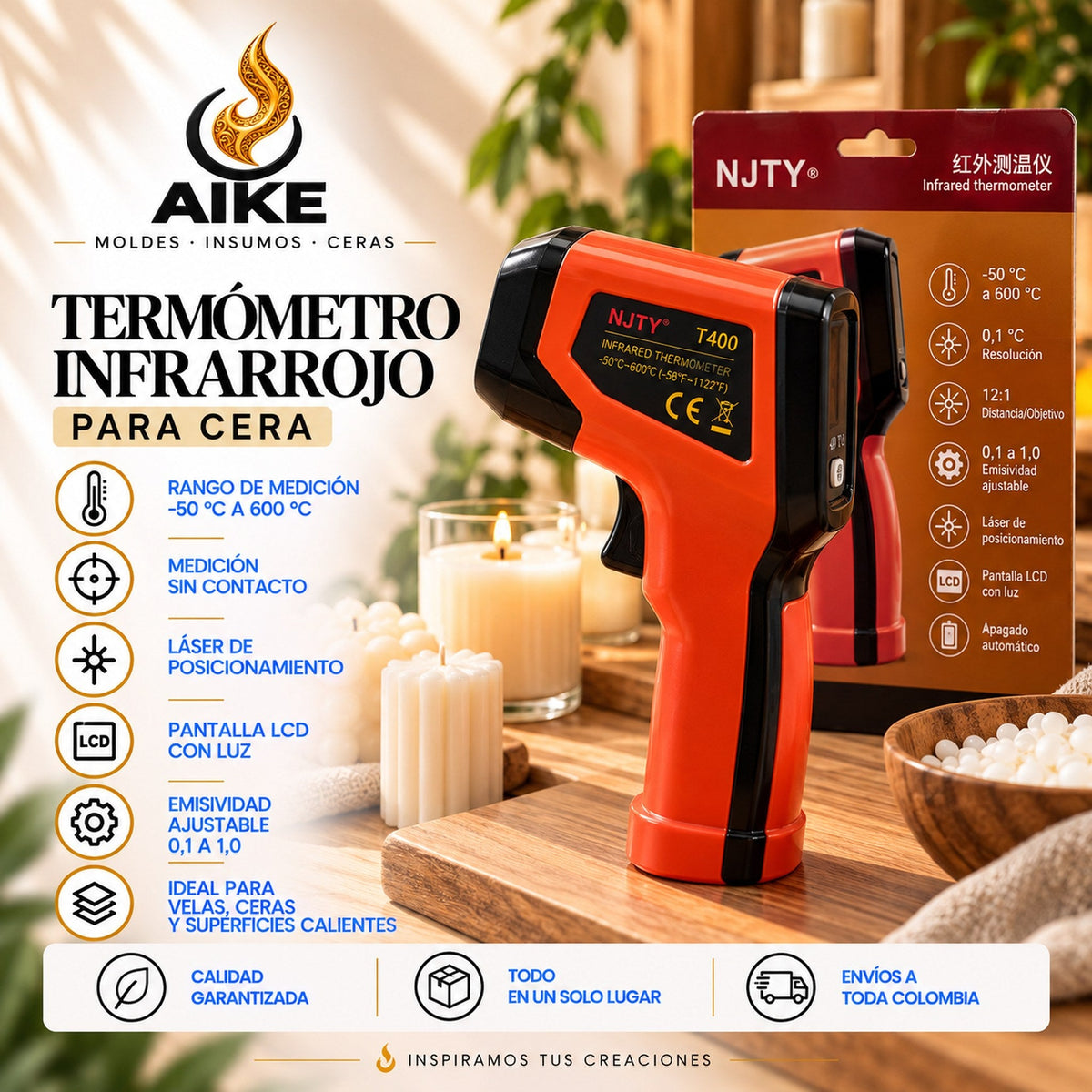 Termómetro Infrarrojo para Cera | Medidor de Temperatura Digital -50 a 600°C AIKE - Aike Store