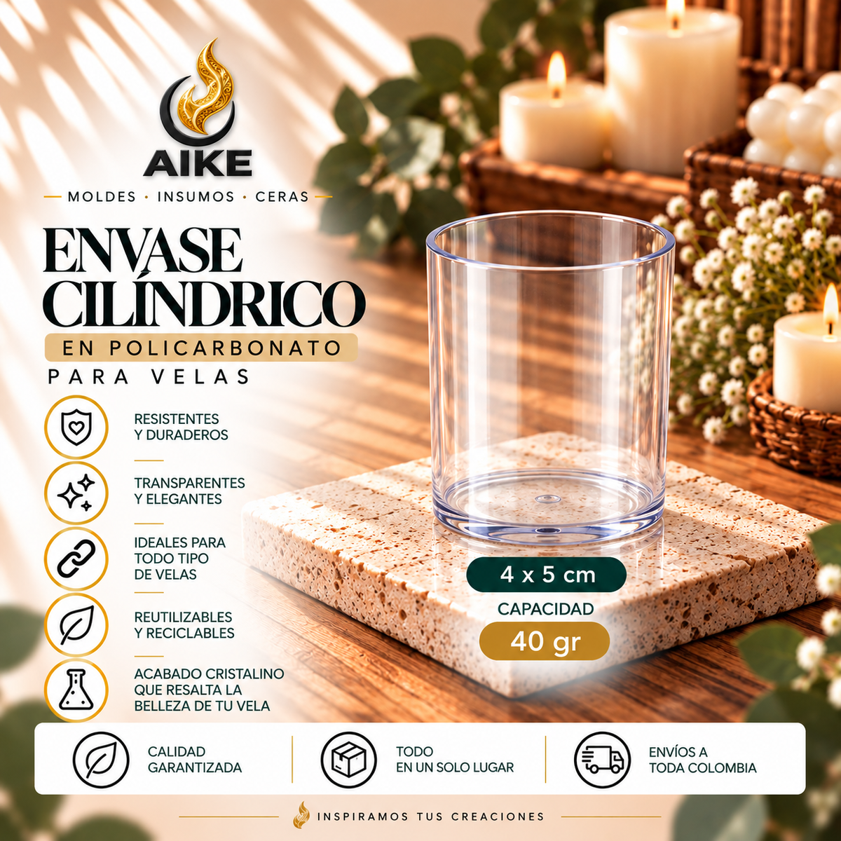 Envase para Velas en Policarbonato | Diferentes Tamaños