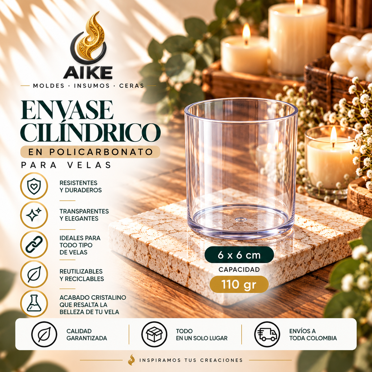 Envase para Velas en Policarbonato | Diferentes Tamaños