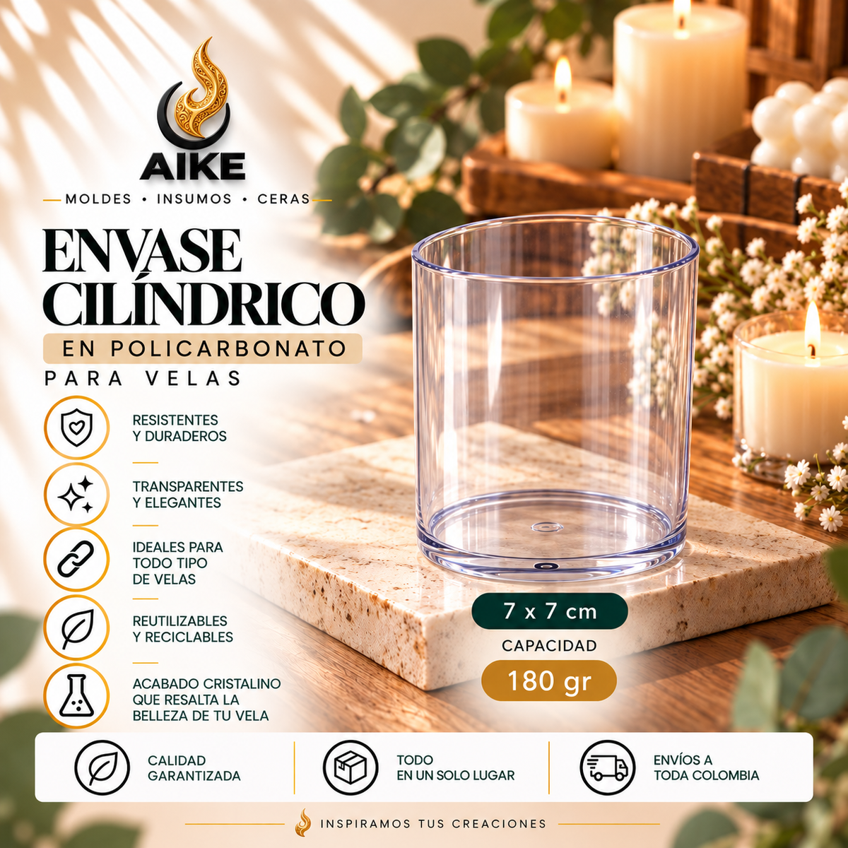 Envase para Velas en Policarbonato | Diferentes Tamaños