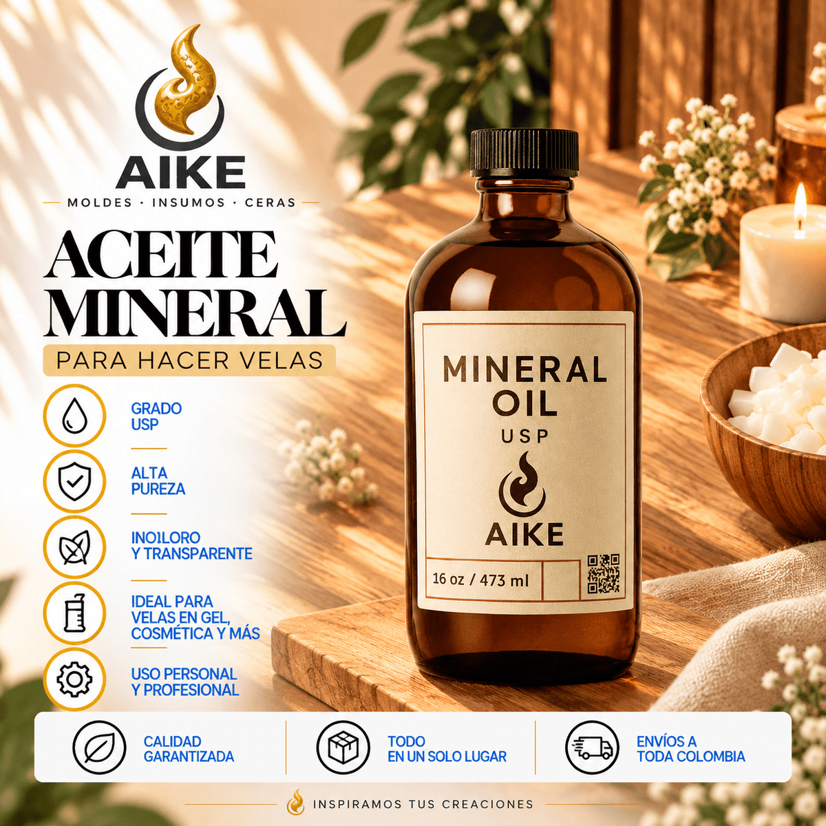 Aceite Mineral USP para Velas | Alta Pureza - Aike Store
