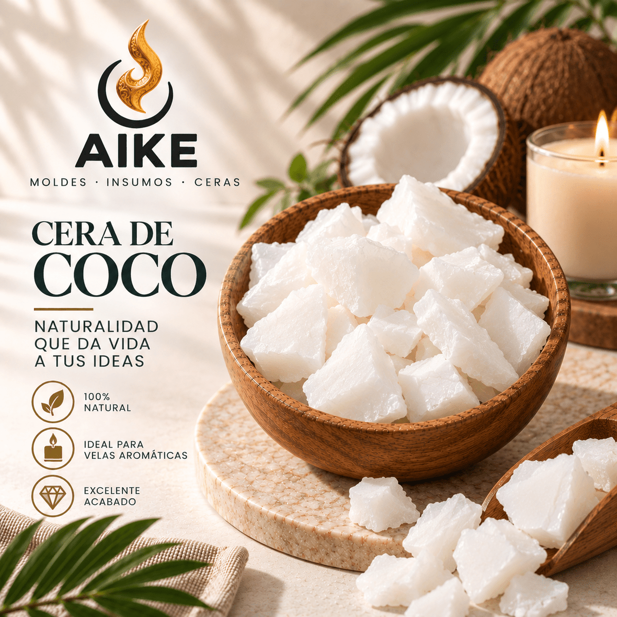 Cera de Coco para Velas Aromáticas y Artesanales | Acabado Cremoso - Aike Store