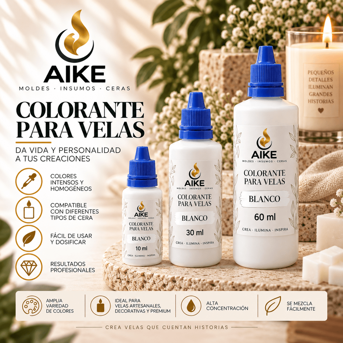 Colorante Líquido para Velas | 12 Colores y 3 Presentaciones - Aike Store