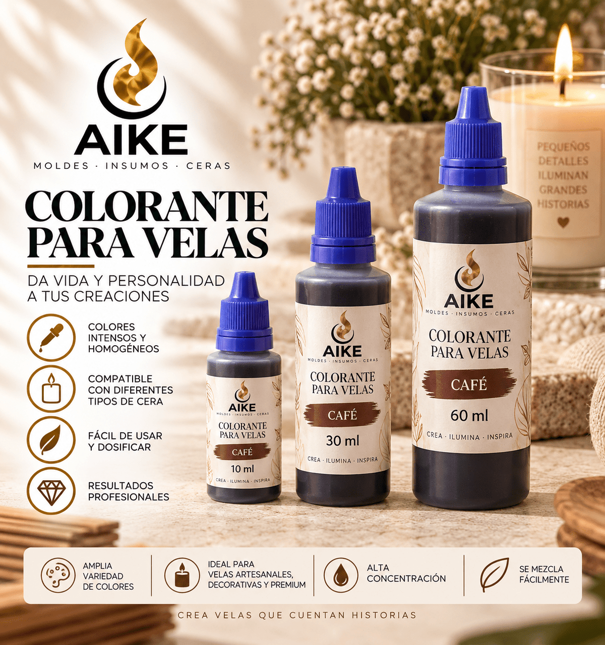 Colorante Líquido para Velas | 12 Colores y 3 Presentaciones - Aike Store
