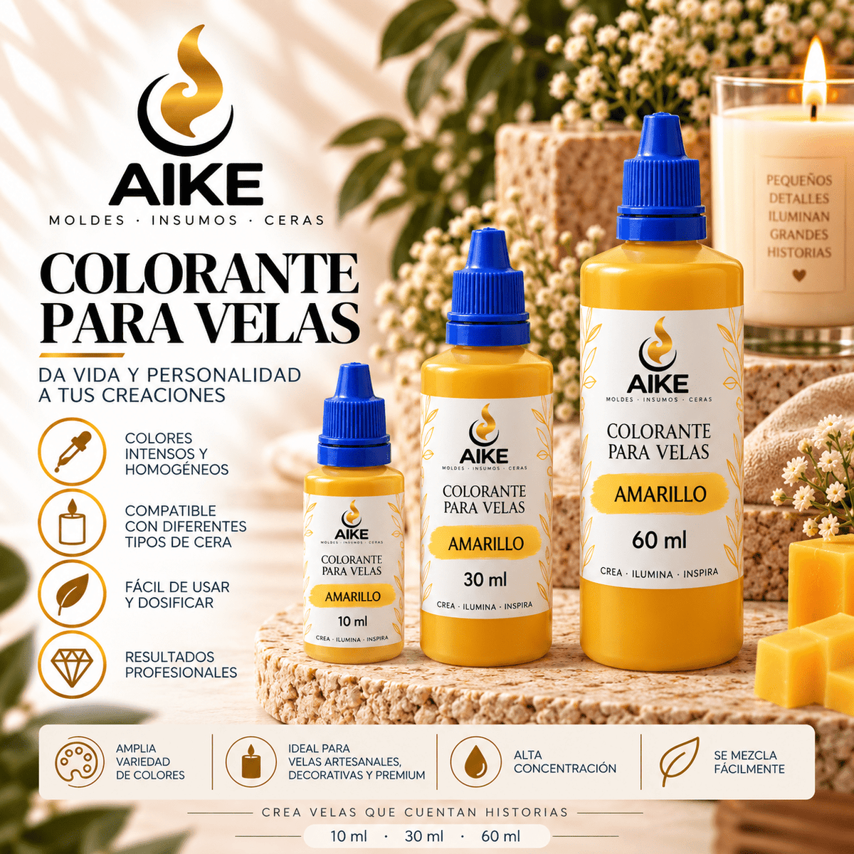 Colorante Líquido para Velas | 12 Colores y 3 Presentaciones - Aike Store