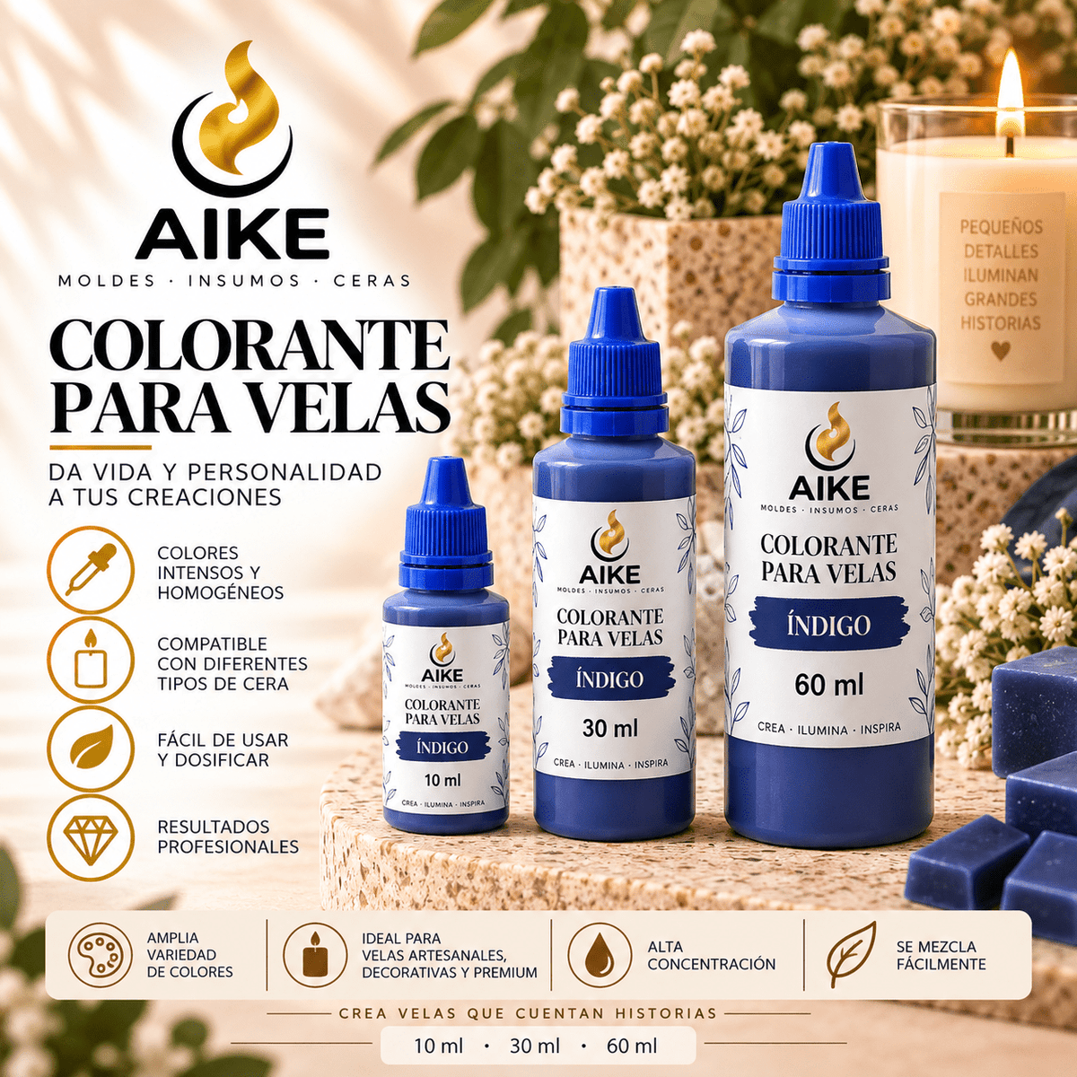 Colorante Líquido para Velas | 12 Colores y 3 Presentaciones - Aike Store