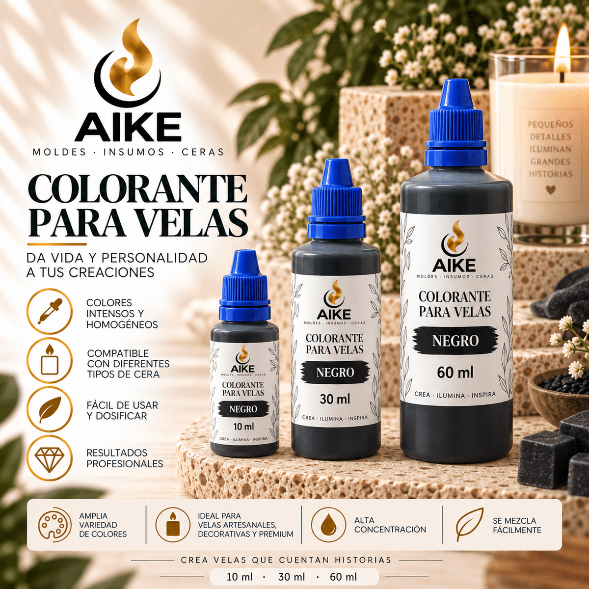 Colorante Líquido para Velas | 12 Colores y 3 Presentaciones - Aike Store