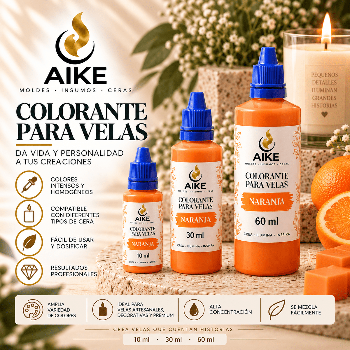 Colorante Líquido para Velas | 12 Colores y 3 Presentaciones - Aike Store