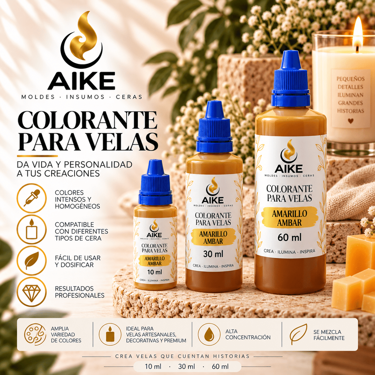 Colorante Líquido para Velas | 12 Colores y 3 Presentaciones - Aike Store