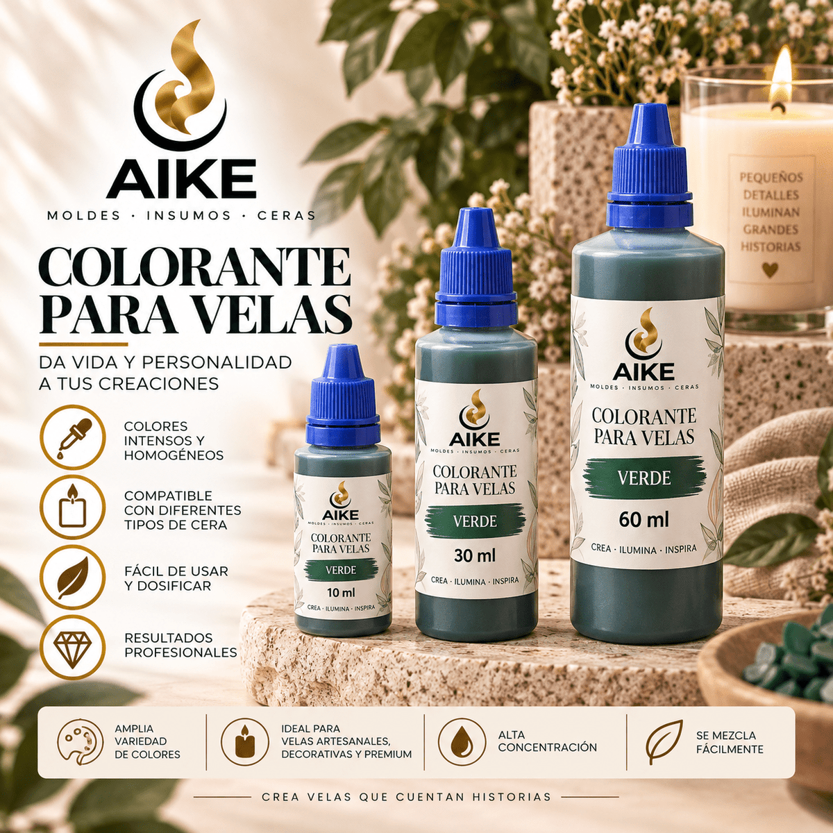Colorante Líquido para Velas | 12 Colores y 3 Presentaciones - Aike Store