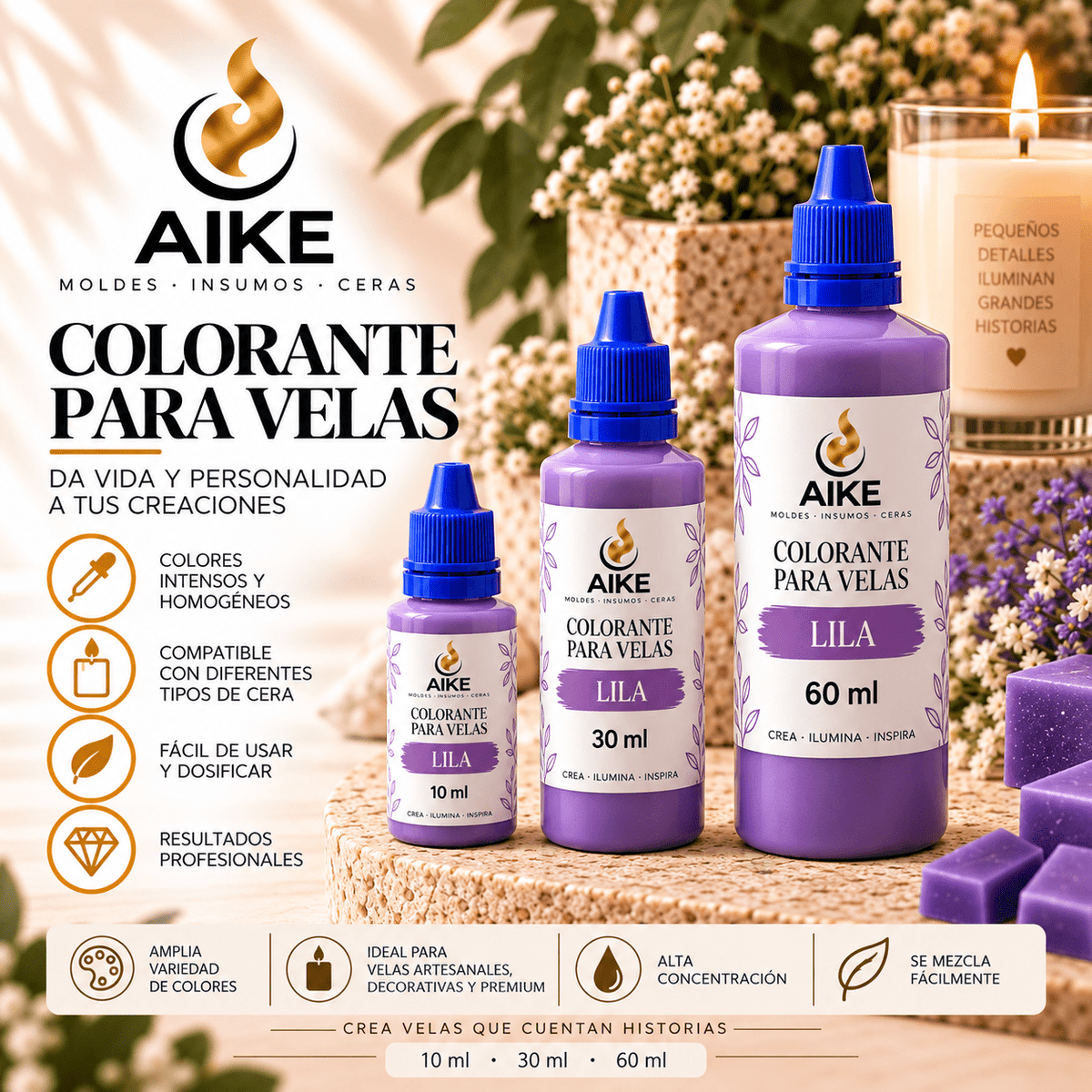 Colorante Líquido para Velas | 12 Colores y 3 Presentaciones - Aike Store
