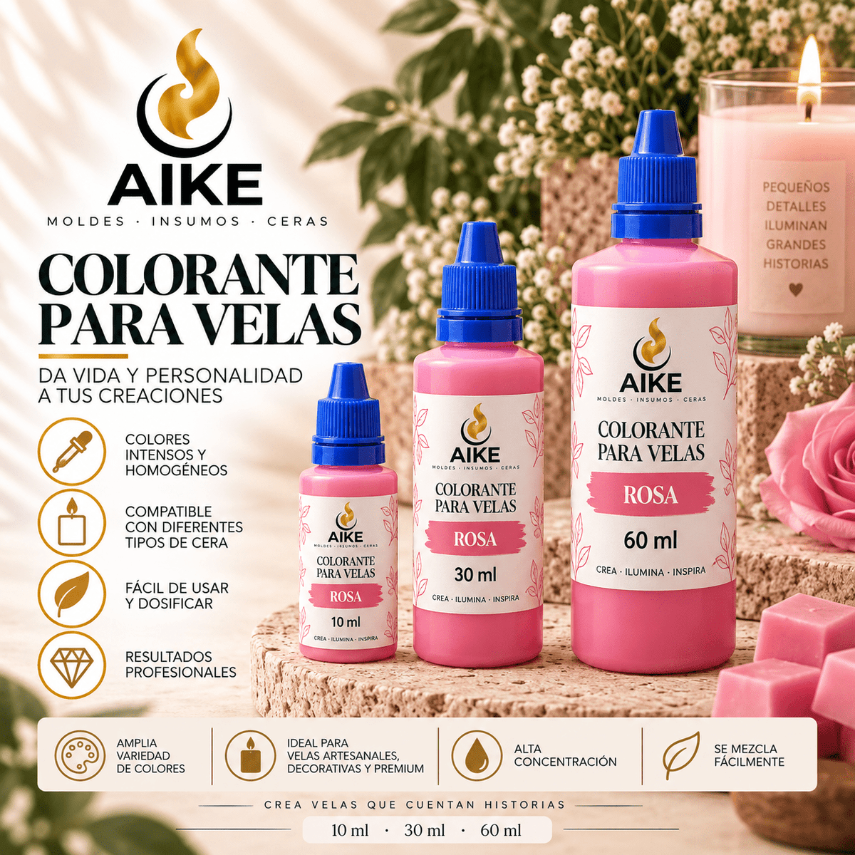 Colorante Líquido para Velas | 12 Colores y 3 Presentaciones - Aike Store