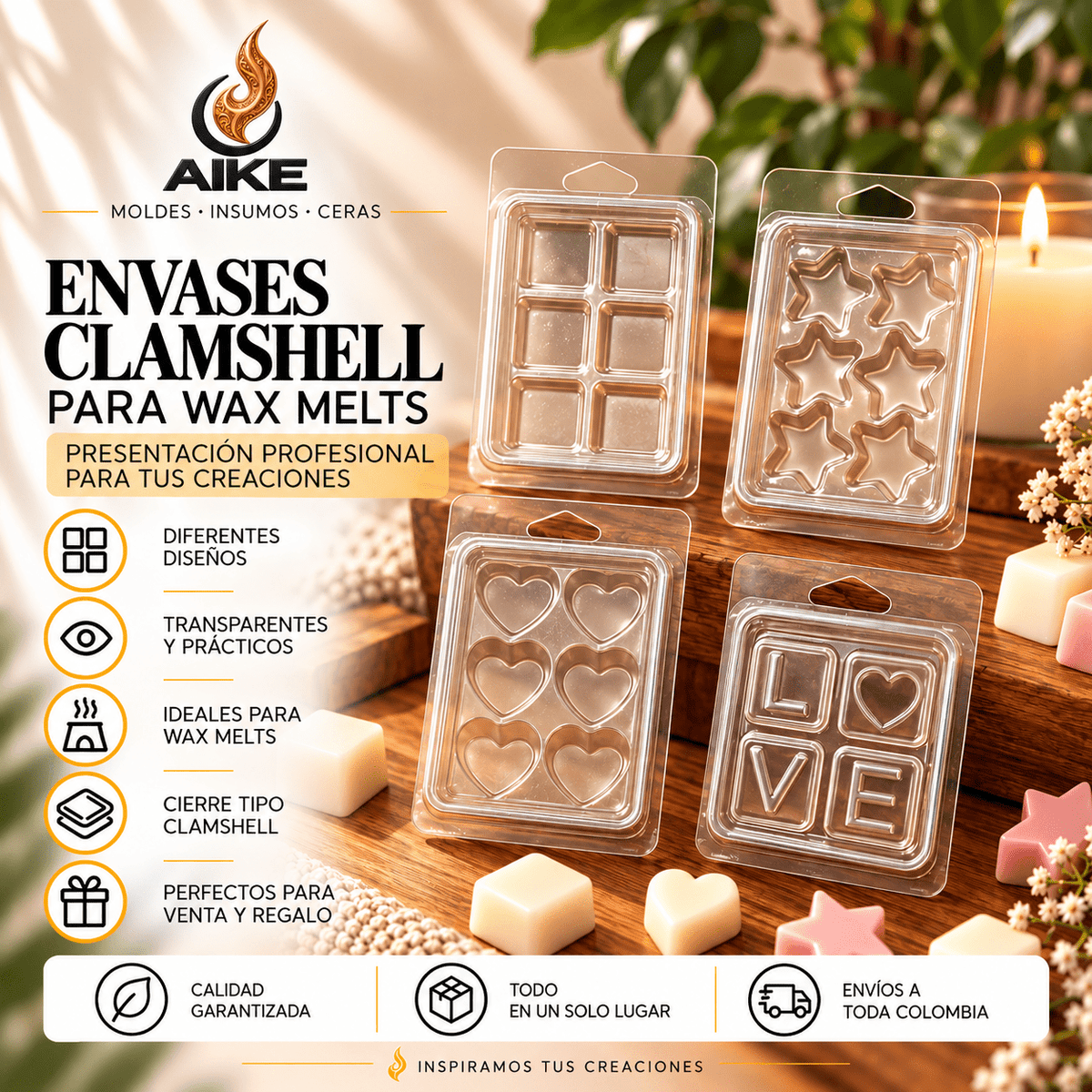 Envases Clamshell para Wax Melts | Empaques para Cera Aromática AIKE - Aike Store