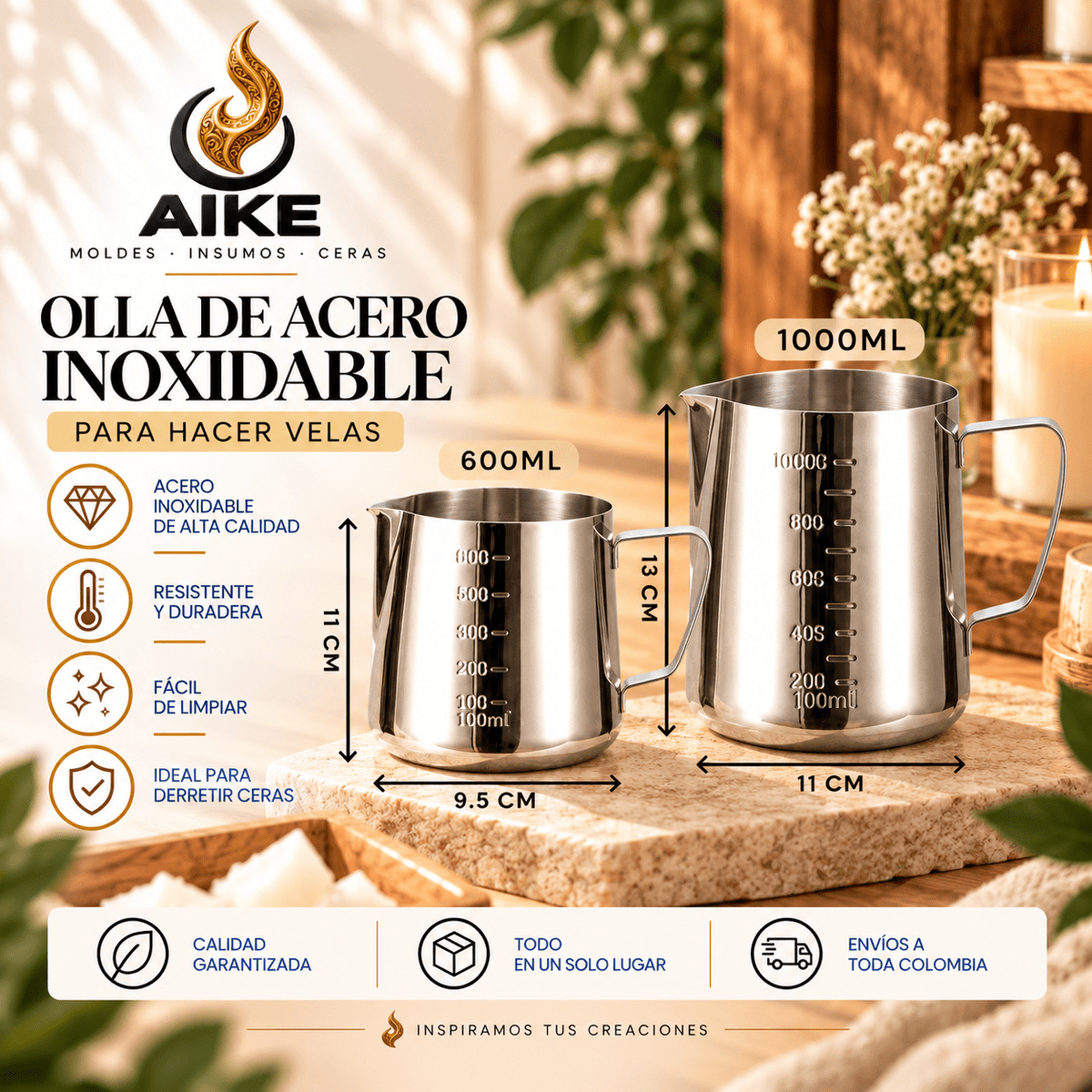 Jarra de Acero Inoxidable para Cera | 600 ml y 1 L | AIKE - Aike Store