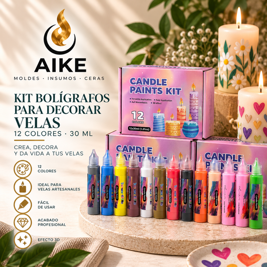 Kit de Pintura para Velas x12 Colores 30 ml | Efecto 3D - Aike Store