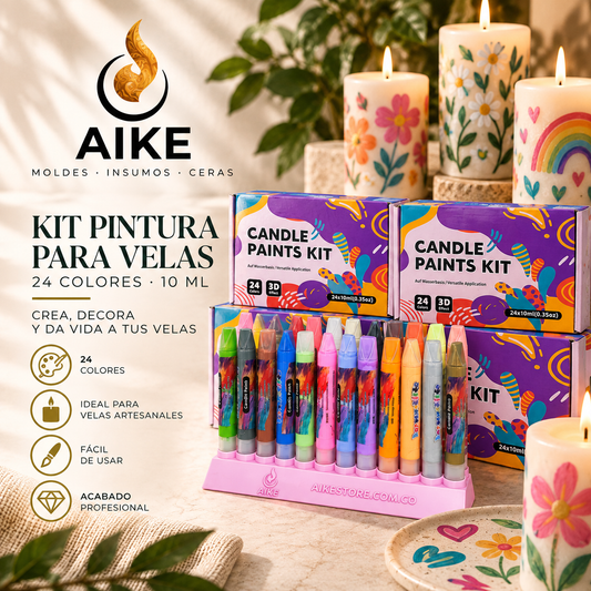 Kit de Pintura para Velas x24 Colores 10 ml | Pintura para Cera - Aike Store