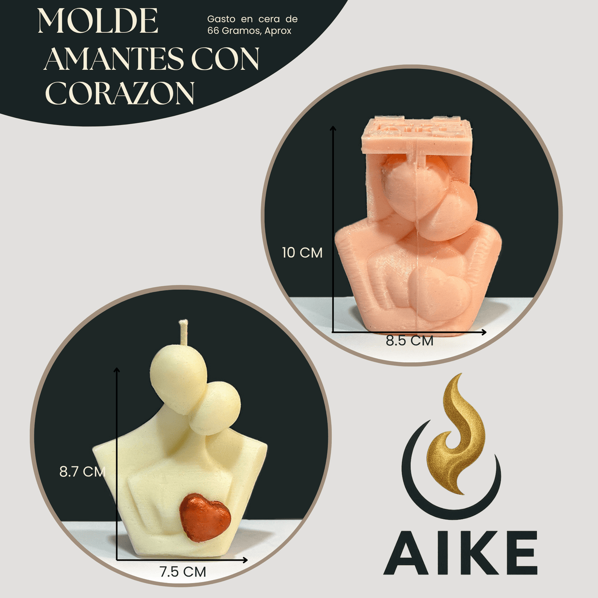 Molde Amantes con Corazón para Velas | Molde de Silicona 3D Decorativo Romántico - Aike Store