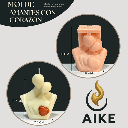 Molde Amantes con Corazón para Velas | Molde de Silicona 3D Decorativo Romántico - Aike Store