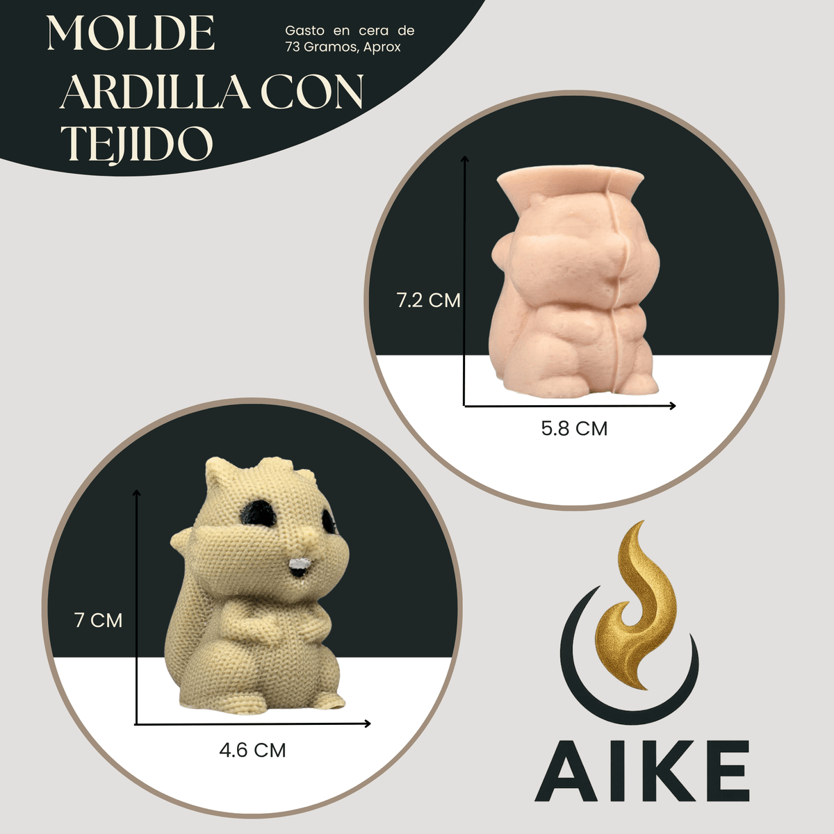 Molde Ardilla Crochet para Velas | Molde de Silicona Textura Tejido 3D - Aike Store