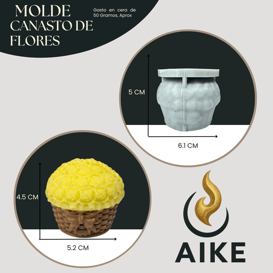 Molde Canasta de Flores para Velas Artesanales y Aromáticas | Molde de Silicona 3D Decorativo - Aike Store
