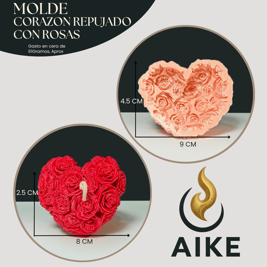 Molde Corazón con Rosas para Velas Artesanales y Aromáticas | Molde de Silicona 3D Decorativo - Aike Store
