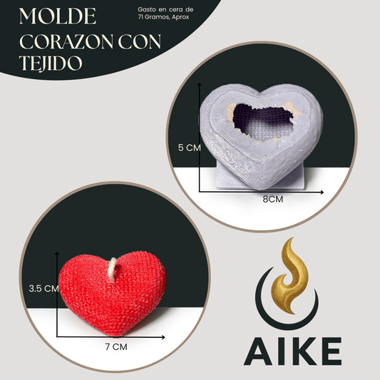 Molde Corazón Tejido para Velas | Molde de Silicona 3D Efecto Crochet Decorativo - Aike Store
