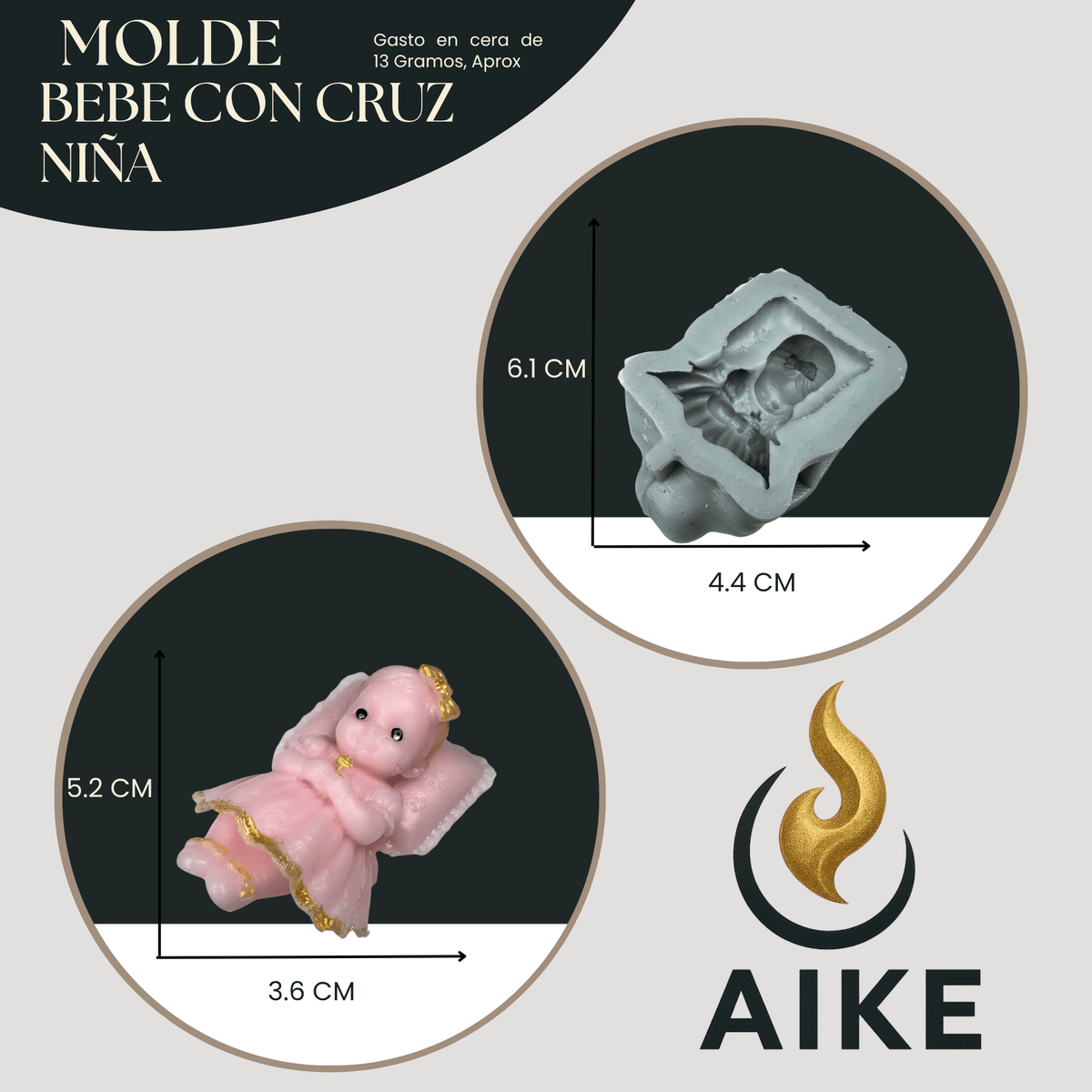 Molde de Silicona Bebé con Cruz Niña para Velas | Molde 3D Premium Bautizo y Primera Comunión - Aike Store
