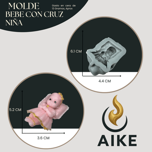 Molde de Silicona Bebé con Cruz Niña para Velas | Molde 3D Premium Bautizo y Primera Comunión - Aike Store