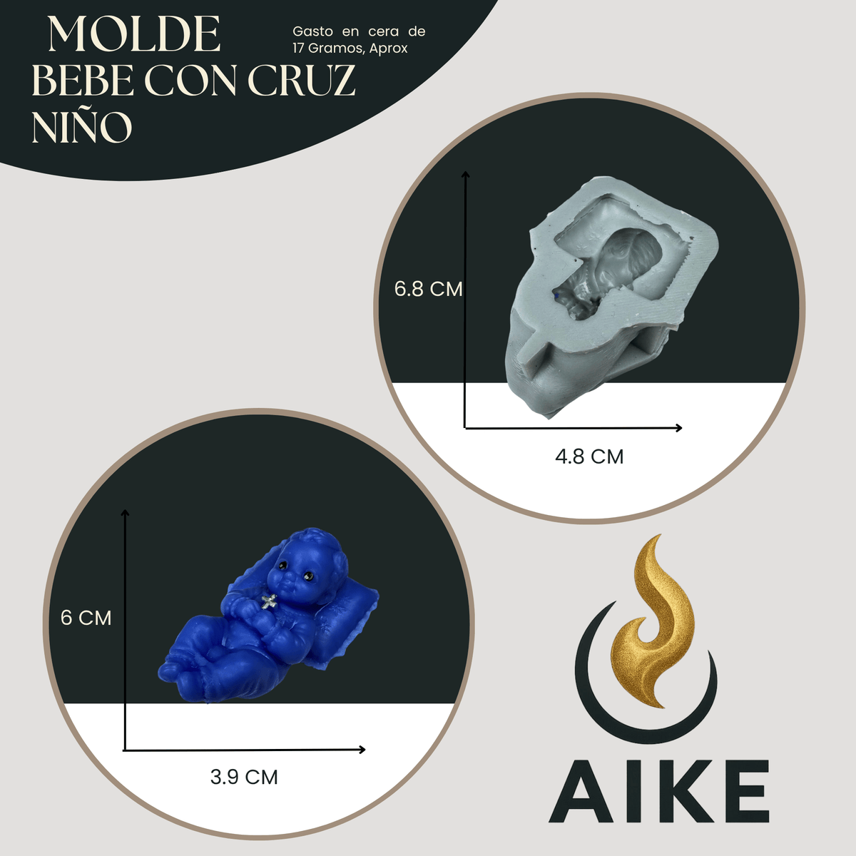 Molde de Silicona Bebé con Cruz Niño para Velas | Molde 3D Premium Bautizo y Primera Comunión - Aike Store