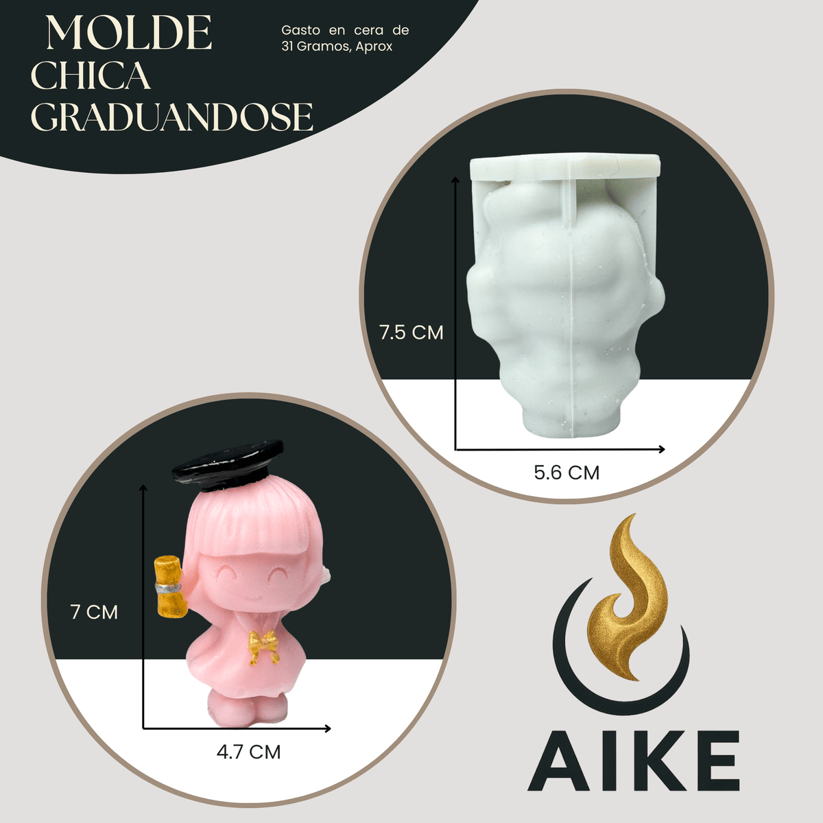 Molde de Silicona Chica Graduándose para Velas | Molde 3D Premium - Aike Store