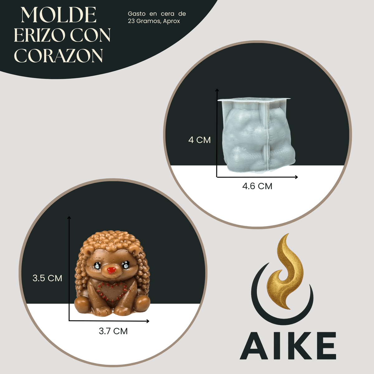 Molde de Silicona Erizo con Corazón para Velas | Molde 3D Premium - Aike Store