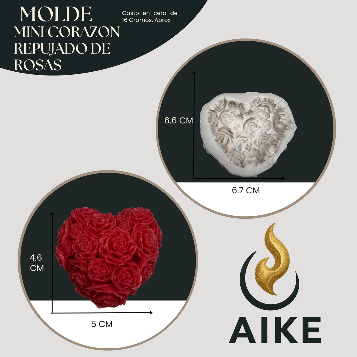 Molde de Silicona Mini Corazón Repujado de Rosas para Velas | Molde 3D Premium - Aike Store