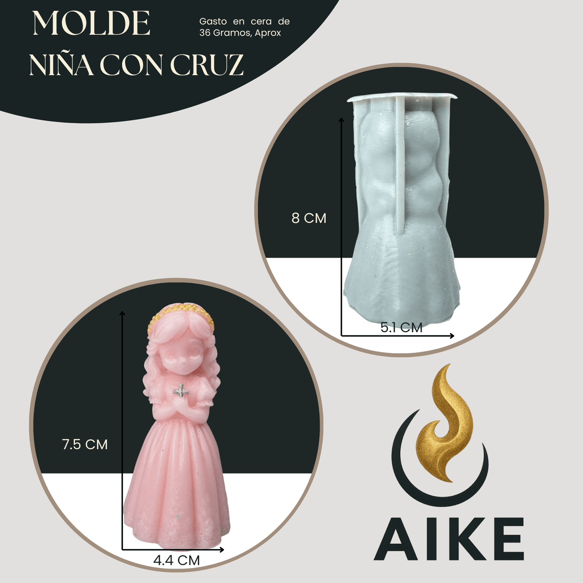 Molde de Silicona Niña con Cruz para Velas | Molde 3D Premium Primera Comunión - Aike Store