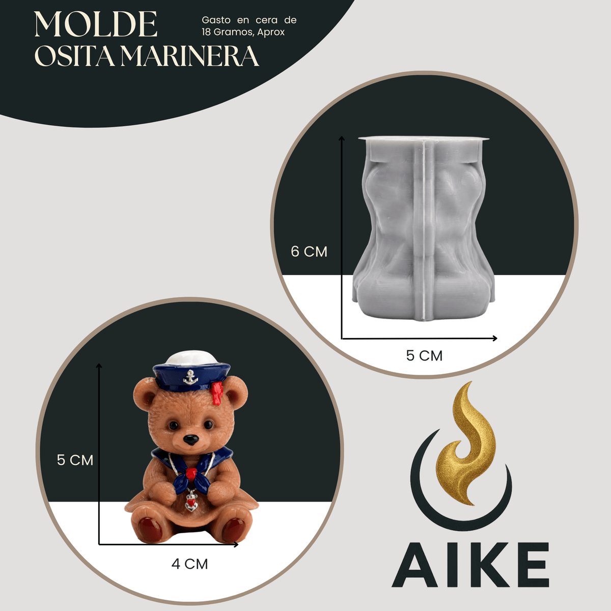 Molde de Silicona Osita Marinera para Velas | Molde 3D - Aike Store