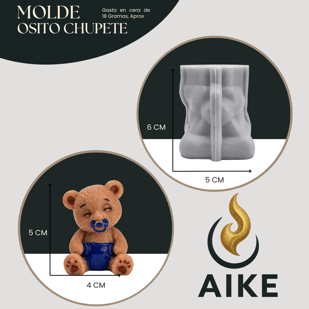 Molde de Silicona Osito Chupete para Velas | Molde 3D - Aike Store