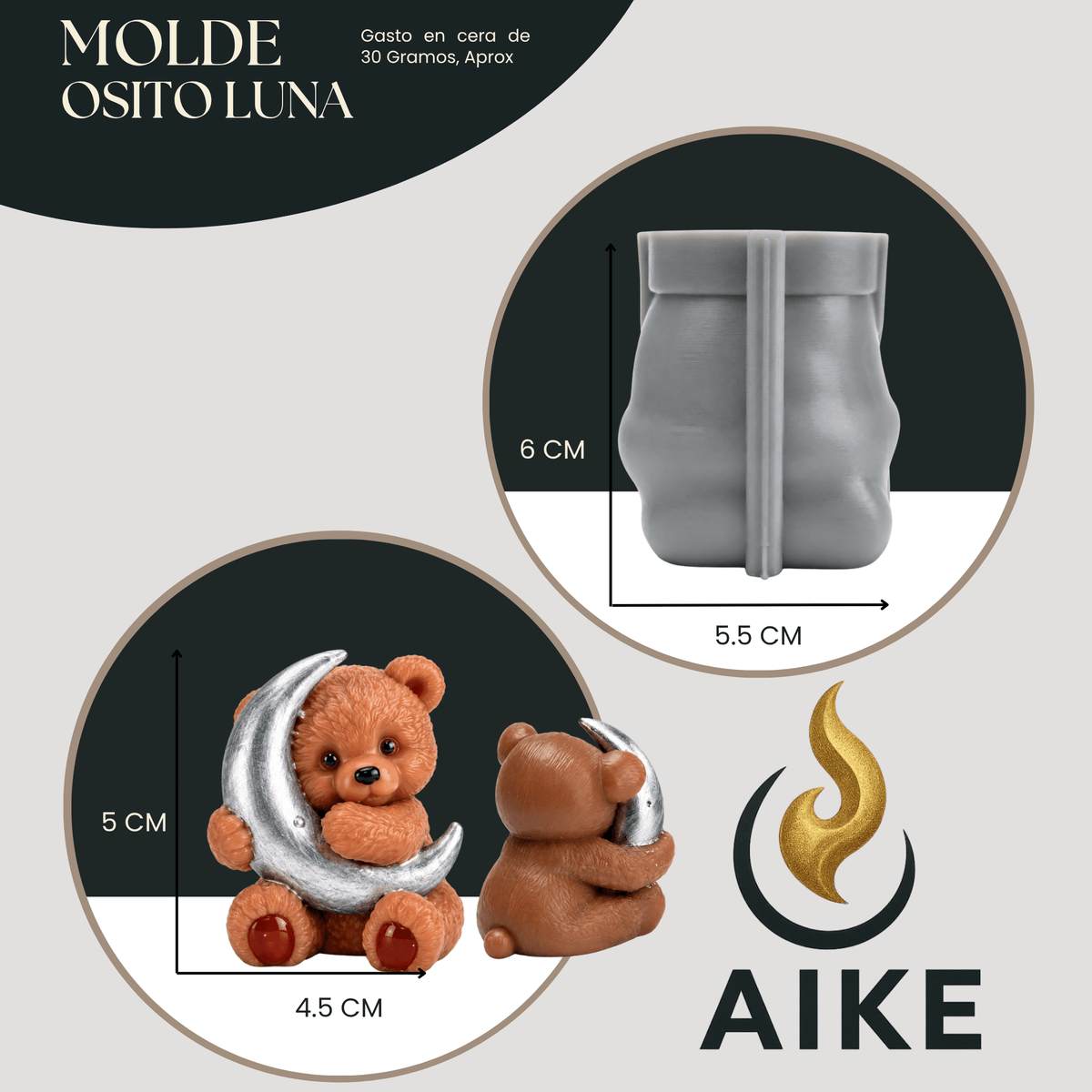 Molde de Silicona Osito Luna para Velas | Molde 3D - Aike Store