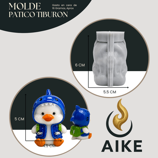 Molde de Silicona Patico Tiburón para Velas | Molde 3D - Aike Store
