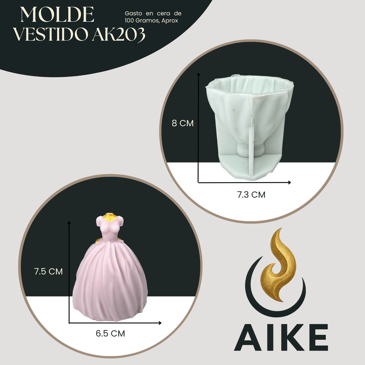 Molde de Silicona Vestido AK203 para Velas | Molde 3D Premium - Aike Store