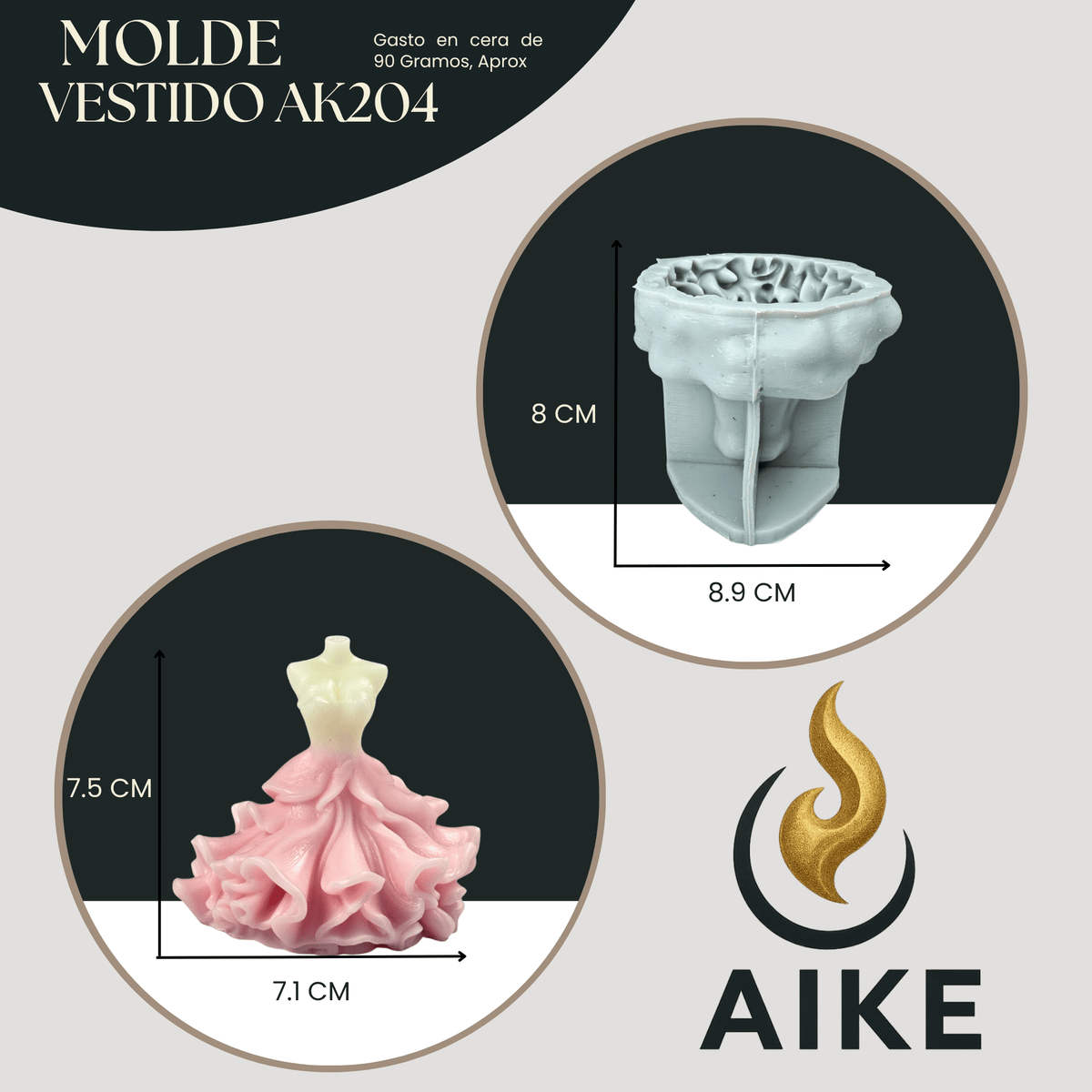 Molde de Silicona Vestido AK204 para Velas | Molde 3D Premium - Aike Store