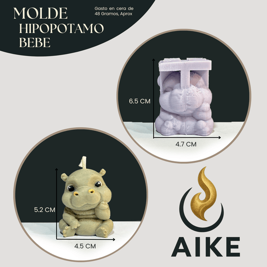 Molde Hipopótamo Bebé para Velas | Molde Animal Infantil en Silicona - Aike Store