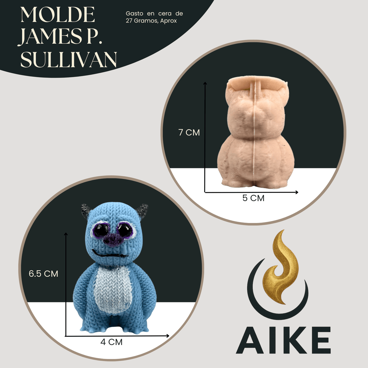 Molde Monstruo James P. Sullivan Peluche Tejido para Velas | Molde Silicona 3D Decorativo Premium - Aike Store