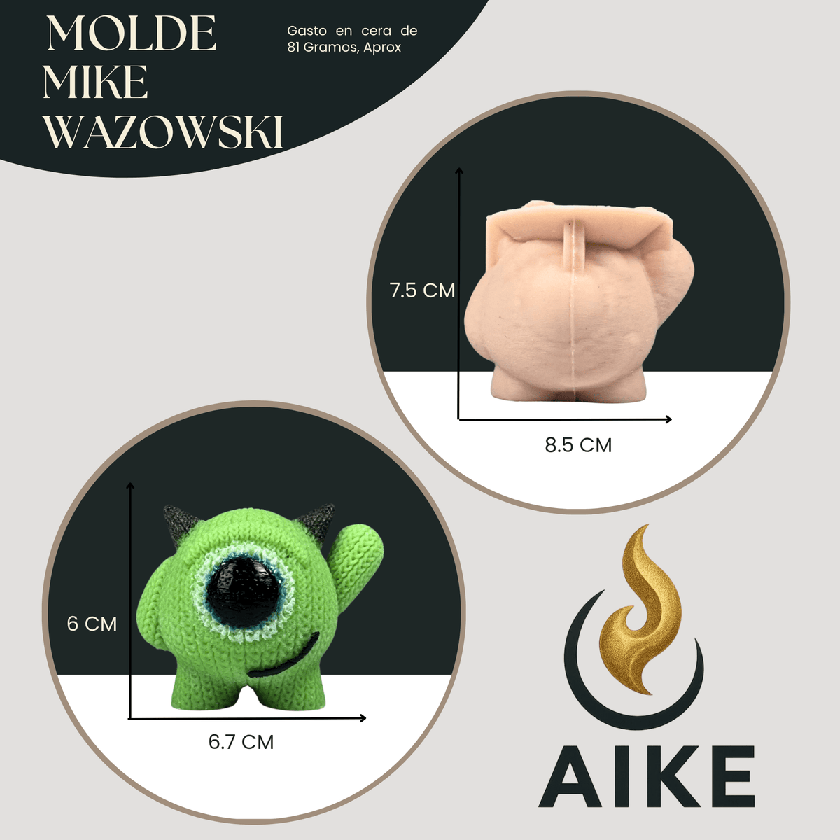 Molde Monstruo Mike Wazowski para Velas | Molde Silicona 3D Decorativo Infantil - Aike Store