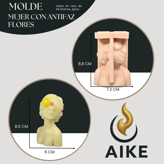 Molde Mujer con Antifaz de Flores para Velas Artesanales y Aromáticas | Molde de Silicona 3D Decorativo - Aike Store