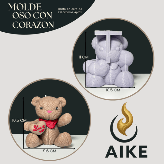 Molde Oso con Corazón para Velas Artesanales y Aromáticas | Molde de Silicona 3D Decorativo - Aike Store