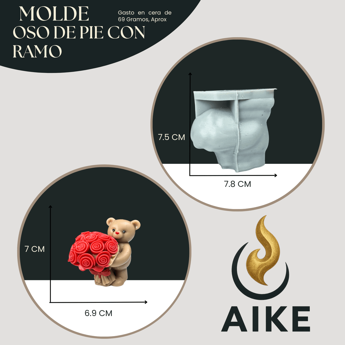 Molde Oso con Ramo de Rosas para Velas | Molde de Silicona Decorativo 3D - Aike Store