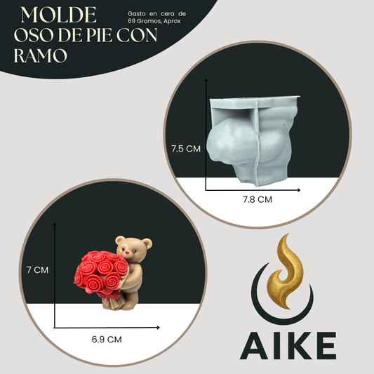 Molde Oso con Ramo de Rosas para Velas | Molde de Silicona Decorativo 3D - Aike Store