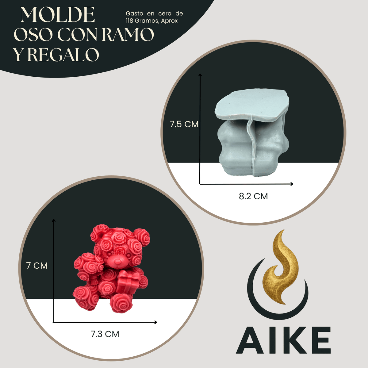 Molde Oso con Ramo de Rosas y Regalo para Velas | Molde de Silicona Decorativo 3D - Aike Store
